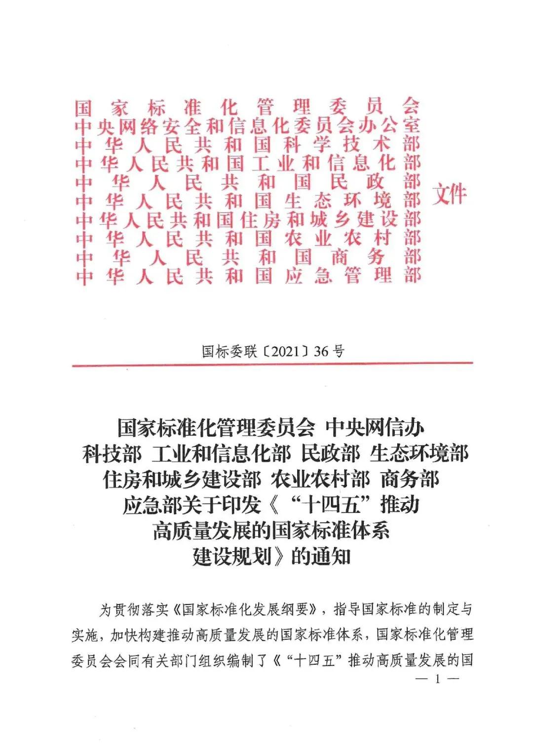 “十四五”推動高質量發展的國家標準體系建設規劃