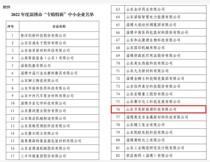 齊昊科技通過淄博市“專精特新”中小企業認定1