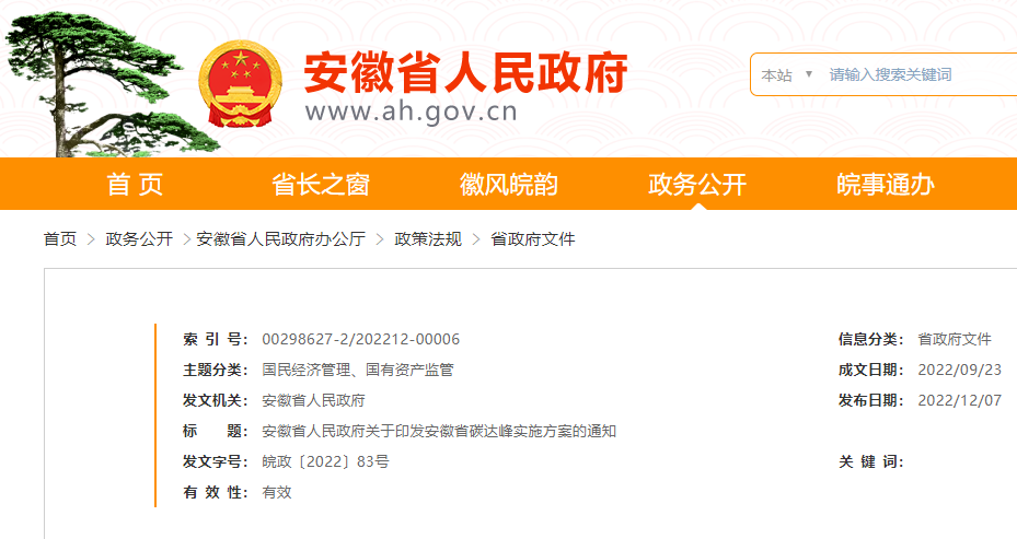 安徽省碳達(dá)峰實(shí)施方案